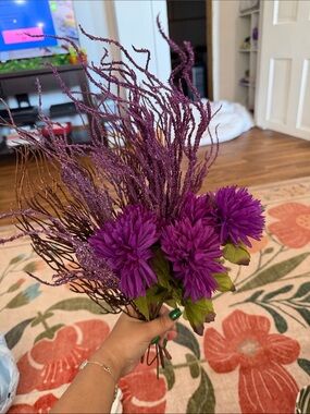 Artificial Purple Dahlia Bouquet with Glitter Sprays - Home Accents